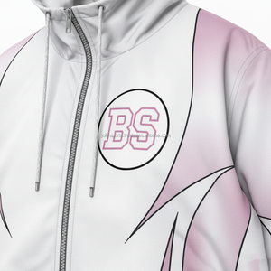 plus size High Quality 220GSM Windbreaker Set Soft Polyester Fabric Reflective <b>Pink</b> White Design Custom Logo Windbreaker Set - Product Image 6