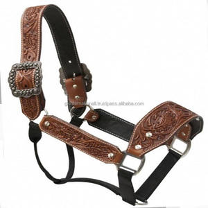 Full Grain Brown Western Leather Hand <b>Tooling</b> Floral Embossed Horse Halter Adjustable Large <b>Engraved</b> Buckle Crown in All Sizes - Product Image 5