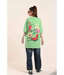 T-shirt pour femme imprimé surdimensionné, style streetwear, écologique, pour l'été, avec inscription « Drink Juice Eat Fruit » - Product Image 1