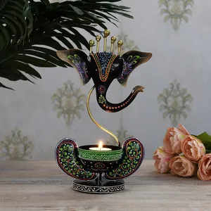 Portavelas de Metal Hecho a Mano con Diseño de Ganesha, Decoración de Mesa, Decoración del Hogar, Regalo de Buena Suerte - Product Image 3