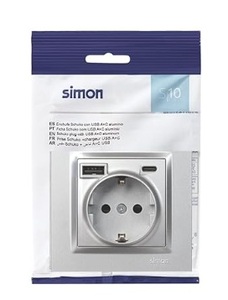 Base Schuko con USB A+C 10,5W aluminio S10 (Simon F1011432026) - Product Image 1