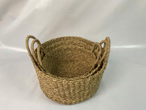 Set of 3 Round Woven Seagrass Decorative <b>Storage</b> <b>Baskets</b> - Product Image 3