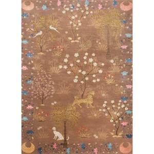 พรมไหมพรมถักมือสีเบจและสีน้ำตาลลายดอกไม้สำหรับบ้านและรถยนต์ สำหรับห้องนั่งเล่นและทางเดิน - พรมจาอีปุร์ ผลิตภัณฑ์ ZA - Product Image 1