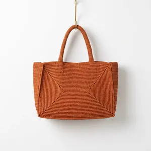 Bolso de rafia de gran capacidad, color sólido, estilo bohemio, bolso de mano para mujer para compras en todas las estaciones - Product Image 1