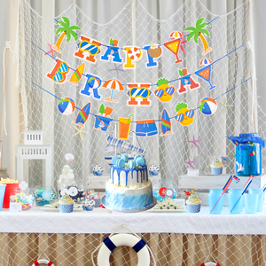 Joyeux anniversaire piscine fête bannière décorations pour filles garçons joyeux anniversaire plage balle fête bannière été piscine fête faveurs - Product Image 6