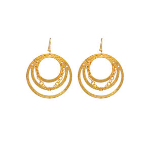 Handmade Boho Designer <b>Dangle</b> <b>Earrings</b> Yellow Gold Plated Brass with Chain <b>Fashion</b> Jewelry for Weddings and Birthdays - Product Image 1
