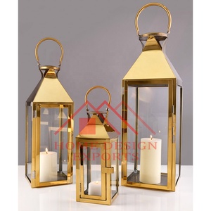 Lanterne suspendue en acier inoxydable finition or pour décorations de mariage, lanterne suspendue de Noël de la plus haute qualité - Product Image 2