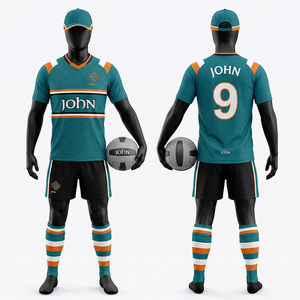 Equipación de Fútbol Gaélico Premium para Hombre, Tejido GSM que Absorbe la Humedad, Poliéster, Diseño de Paneles en Verde Azulado, Naranja y Blanco, Logotipo Bordado - Product Image 1