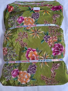 Tela Bordada con Flores de Crepé Puro y Hojas de Diseño, Estampado Posicional, Textil Natural para el Hogar, Diseñador Textil - Product Image 3