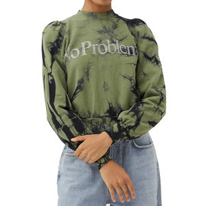 Sudadera de lana de algodón 100% de primera calidad para mujer, Sudadera con capucha larga, cuello redondo, técnica de lavado ácido con diamantes de imitación, Parte delantera personalizable para otoño - Product Image 2