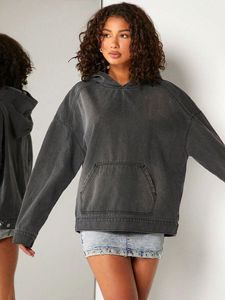 Sudadera con capucha de bolsillo de canguro con lavado ácido de Terry francés/sudaderas con capucha lisas informales para hombre - Product Image 5