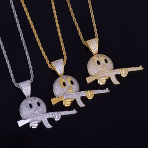 Dessin animé mignon Hip Hop avec pistolet entièrement clouté en or massif 10kt et diamants Moissanite taille ronde bijoux fins pendentifs et breloques - Product Image 3