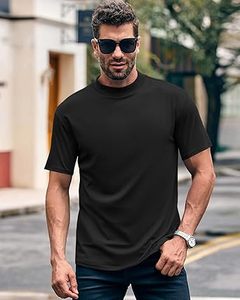 Custom Logo 350GSM Oversize Men's <b>T</b>-<b>Shirt</b> Hip Hop Style <b>Thick</b> Collar Mock Neck Heavyweight Jersey Crop Black Mocked Necked - Product Image 3