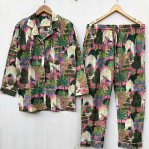 Conjunto de pijama de algodón floral hecho a mano, estampado a mano, estilo indio, vestido de algodón, regalo para ella. - Product Image 1