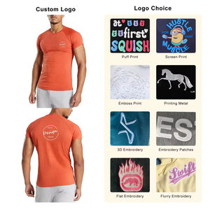 Vêtements de gym personnalisés pour hommes, t-shirts de fitness à séchage rapide pour hommes, hauts de sport de compression, t-shirts à manches raglan pour hommes - Product Image 3