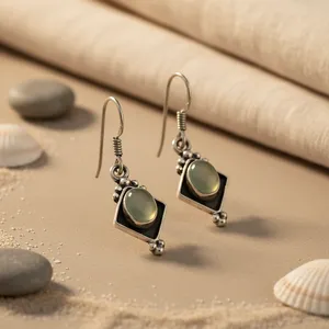 ต่างหูเงินแท้ 925 ประดับด้วยหินคาลเซโดนี สำหรับผู้หญิง สวมใส่ได้ทุกวัน แฟชั่น ของขวัญ - Product Image 2