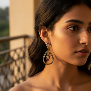 18K <b>Gold</b> Plating Teardrop <b>Dangle</b> <b>Earrings</b> with Diamond Gemstones Vintage Style Women's Jewelry for Wedding - Product Image 2