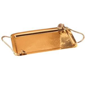 Bandeja de Servicio Decorativa de Metal Dorado con Asas de Ginkgo, Forma Rectangular, Diseño Elegante para Cocina y Hotel, en Oferta - Product Image 1