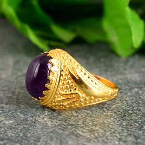 Hot Selling Amethyst Gemstone Brass <b>Ring</b> in 925 Sterling Solid <b>Silver</b> Plated and Gold Plated Beautiful Cabochon <b>Stone</b> <b>Ring</b> - Product Image 5