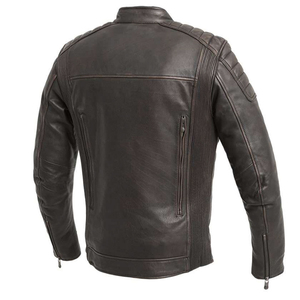 Chaqueta de cuero genuino para hombre de alta calidad | Chaqueta de motociclista OEM personalizada con cremallera y forro - Product Image 2