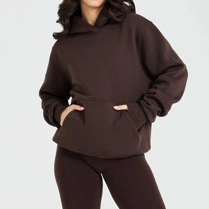 Venta caliente de las mujeres de gran tamaño Drop Shoulder Hoodies 100% algodón transpirable ligero con por encima de la rodilla sólido logotipo personalizado - Product Image 6