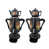 Bouilloire électrique rétro en acier inoxydable noir à double poignée, design floral, style arabe, contrôle de la température, pour la maison et l'hôtel