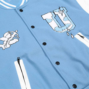 Chaqueta Varsity de Lona para Hombre, Estilo Urbano, Cálida para Invierno, con Cuello Alto, Parches de Chenilla de Marca Privada, Impermeable y Resistente al Viento - Product Image 4