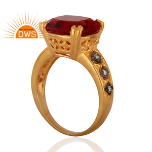 Anillo de declaración de piedras preciosas Hydro Red y Cz chapado en oro de 18 quilates de diseño hecho a mano, fabricante de joyería personalizada - Product Image 2