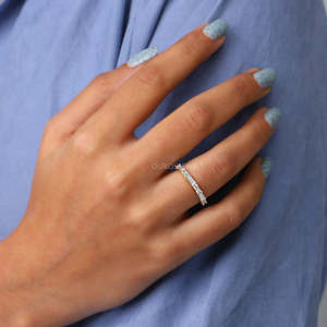 Luxury Hand Crafted <b>Dainty</b> Design Lab Grown Baguette And Round Diamonds Half Eternity Bands 14k <b>Gold</b> Women Promise <b>Rings</b> OEM ODM - Product Image 5