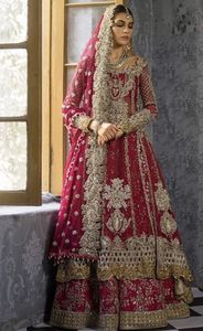 Élégant-broderie lourde sur la belle robe de mariée PEPLUM & LEHENGA ornée de perles de verre cristal, pierre & DABKA work @ 2022 - Product Image 2