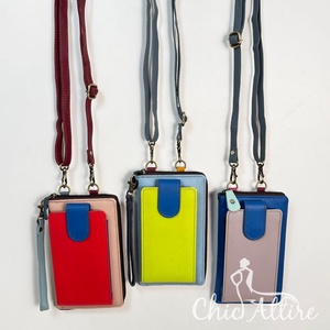 Fashion Small Color Block Recycled Leather Wristlet Wallet with Card Slots Three Compartment Cell Phone Crossbody Bags for Women - Product Image 1