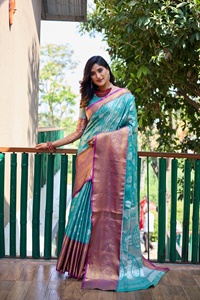 Latest Designer Banarasi Silk Zari Weaving Border Saree Indian & Pakistani Clothing by Fab Zone - Product Image 4