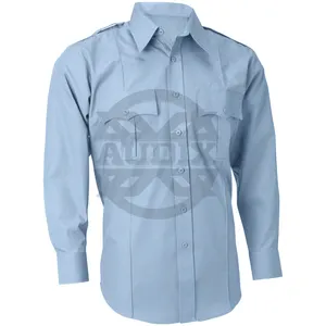 价格合理浅蓝色制服衬衫长袖官员安全工作衫