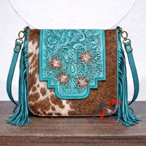 Bolso de Mano de Cuero Vacuno 2026, Hecho a Mano, con Flecos de Cuero Tallado, Estilo Bohemio Gitano Vintage, Nuevo - Product Image 1