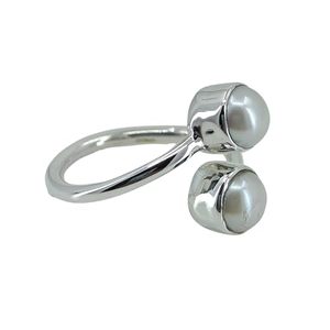Handmade 925 Sterling <b>Silver</b> Dual Pearl <b>Ring</b> <b>Adjustable</b> June Birthstone Jewelry Perfect Gift for Her - Product Image 1
