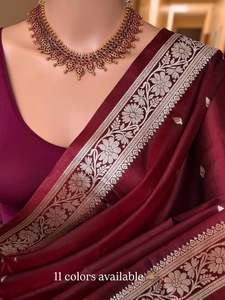 Nouvelle Collection – Sari Banarasi en Soie pour Femme, Tenue de Soirée Élégante, Pièce de Blouse Incluse, Sans Impression, En Stock - Product Image 2