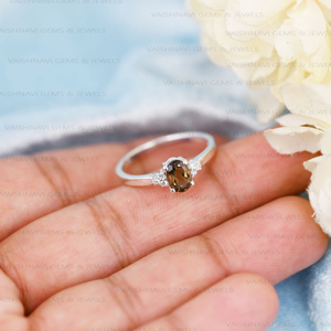 แหวนหมั้นควอทซ์สโมคกี้ CZ 925เงินสเตอร์ลิงเครื่องประดับแบบมินิมอลขนาดเล็กของขวัญวันครบรอบงานหมั้นของผู้หญิง - Product Image 2
