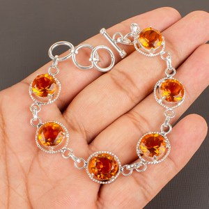 Pulsera de Plata de Ley 925 con Dijes de Circonio Hechos a Mano, Joyería de Piedras Preciosas de Lujo, Elegante para Mujer, Regalo - Product Image 3