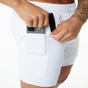 <b>Men's</b> <b>White</b> Training <b>Shorts</b> 80% Nylon 20% Elastane Compression Lining Softer Smoother Eco-Friendly Solid Front Slip Pockets - Product Image 5