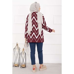 Suéter de Punto para Mujer Lavin, Color Borgoña, Diseño Zigzag, Casual, Transpirable, Cómodo, con Botones y Apliques de Flores, para Verano y Otoño - Product Image 5