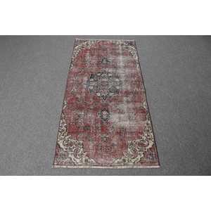 Tapis turc vintage, petit tapis de 6x2,5 pieds, tapis à carreaux rouge et bleu - Product Image 1