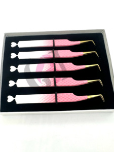 Professionnel Double Couleur Poudre Revêtement 90 Degrés Arrière Coeur Découpe Or Pointe Extension De Cils Pince À Épiler Outils De Beauté - Product Image 5