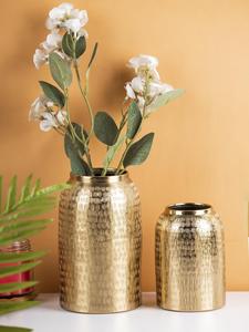 Modern Taper Shape Iron Metal Flower <b>Vase</b> with <b>Gold</b> Embossed Design Sustainable Indoor Outdoor Tabletop Decor for Home Office - Product Image 2