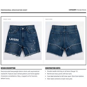 Custom Heavyweight Denim <b>Bermuda</b> <b>Shorts</b> <b>Women</b> Rhinestone Embroidered Streetwear Regular Fit Distressed Jeans Casual Y2K High - Product Image 6