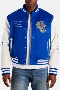 Wholesale New Fashion Blue Varsity Jacket For Men Letterman College Baseball Bomber Warm Jacket Collar Ribbed With Cuffs - Product Image 6
