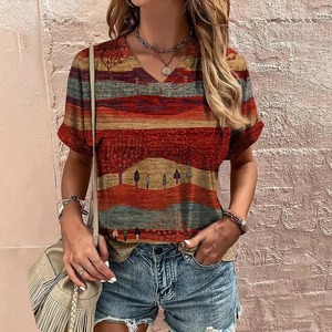 Nueva Camiseta extragrande de verano con cuello en V para mujer, camisetas de calle con estampado de estilo de mapa 3D, camisetas de manga corta a la moda - Product Image 2