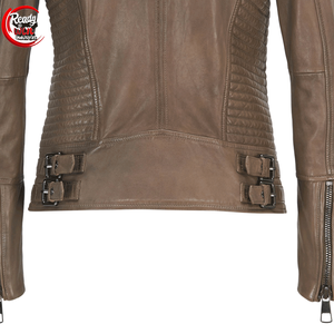 2025 Women's Long Sleeve PU Leather Jacket Motorcycle Jacket with Zippers Breathable Cotton Filled <b>Raw</b> Processed - Product Image 6