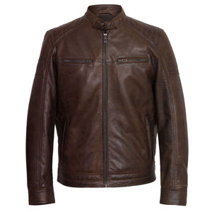 Automne hiver hommes mode veste en cuir véritable en gros personnalisé nouveau marron à manches longues avec col montant enduit de traitement - Product Image 1