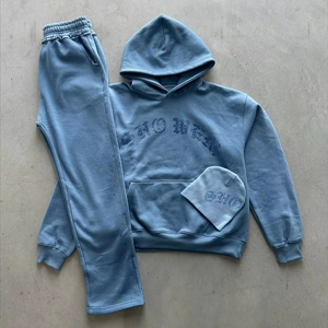 ชุดเซ็ตฮู้ดดี้และกางเกงจ็อกเกอร์ผ้าเฟรนช์เทอร์รี่ลำลองสำหรับผู้ชาย ตกแต่งโลโก้ด้วยคริสตัล ผ้าฝ้าย 100% ทรงหลวมแบบเฮฟวี่เวท - Product Image 1