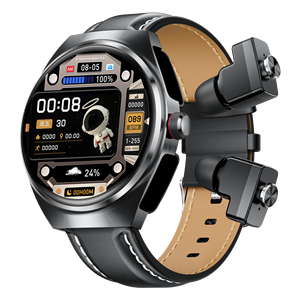 Kim loại công nghệ vòng tròn đầy đủ cảm ứng đầy đủ nước ngoài trời bằng chứng Thể Thao Smartwatch với Earbuds - Product Image 1